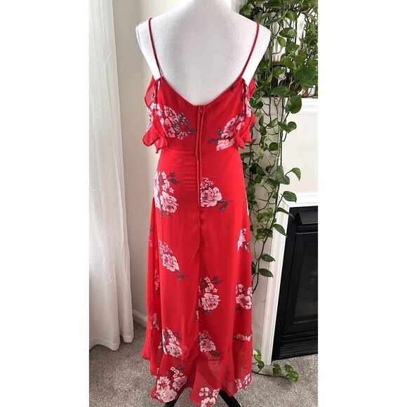 Speechless Red Floral Off Shoulder Ruffly Flowy Chiffon Dress - Medium - Picture 8 of 11